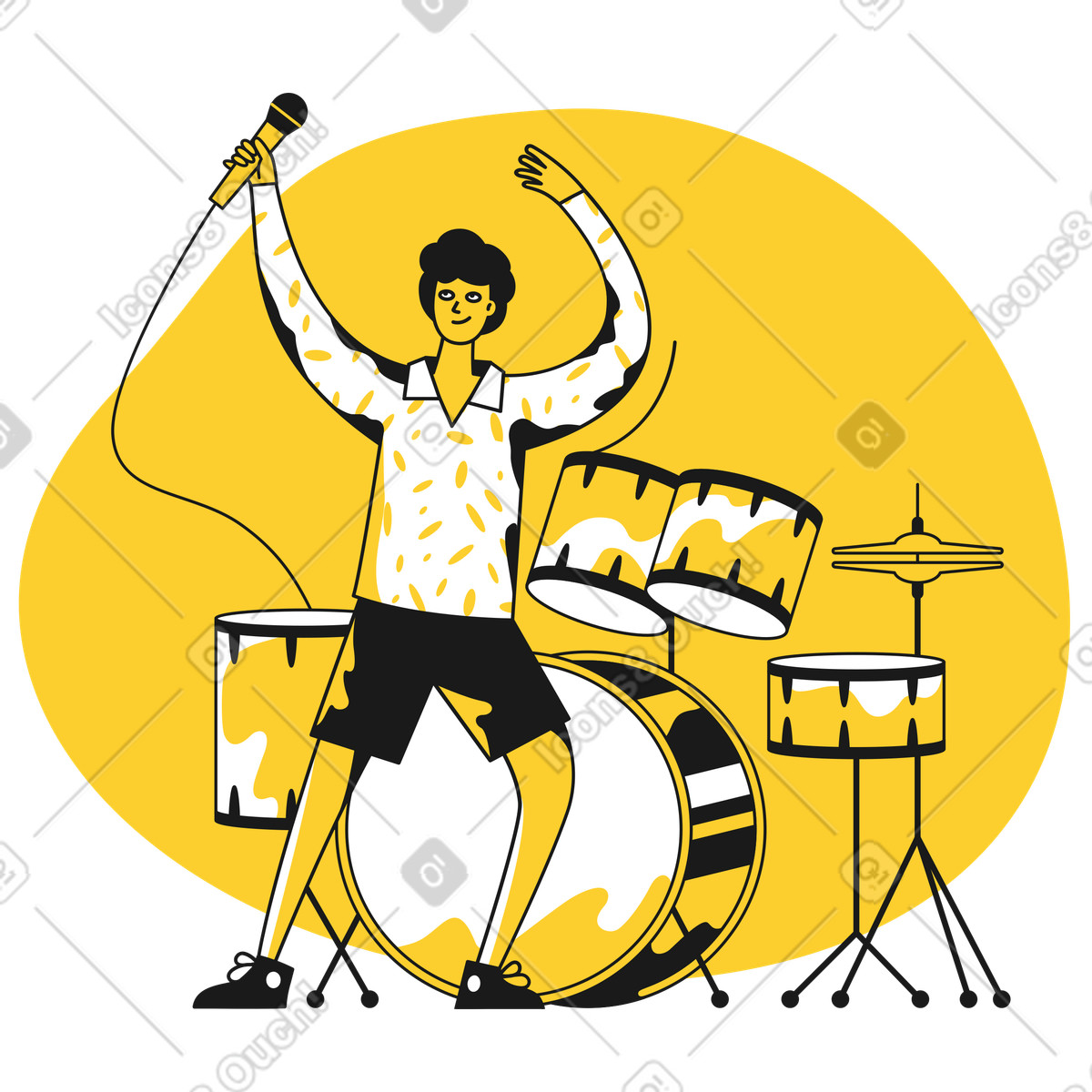 Ilustración Hombre cantando frente a una batería en estilo Taxi descargar en PNG y SVG