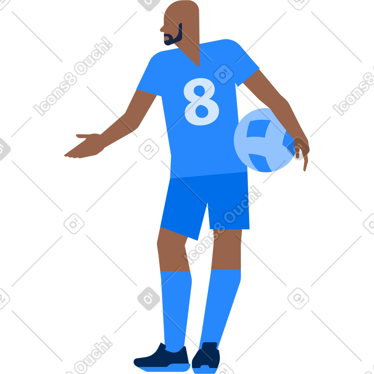 Male football player with ball under his arm extends hand to greet illustration in Urban style download in PNG, SVG