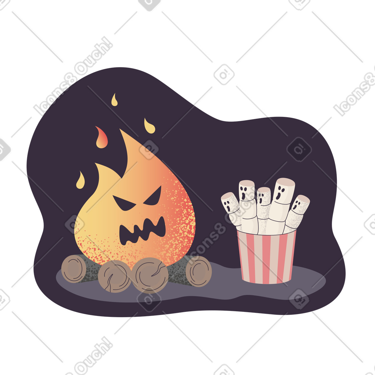 Scary halloween stories around campfire illustration in Pale style download in PNG, SVG