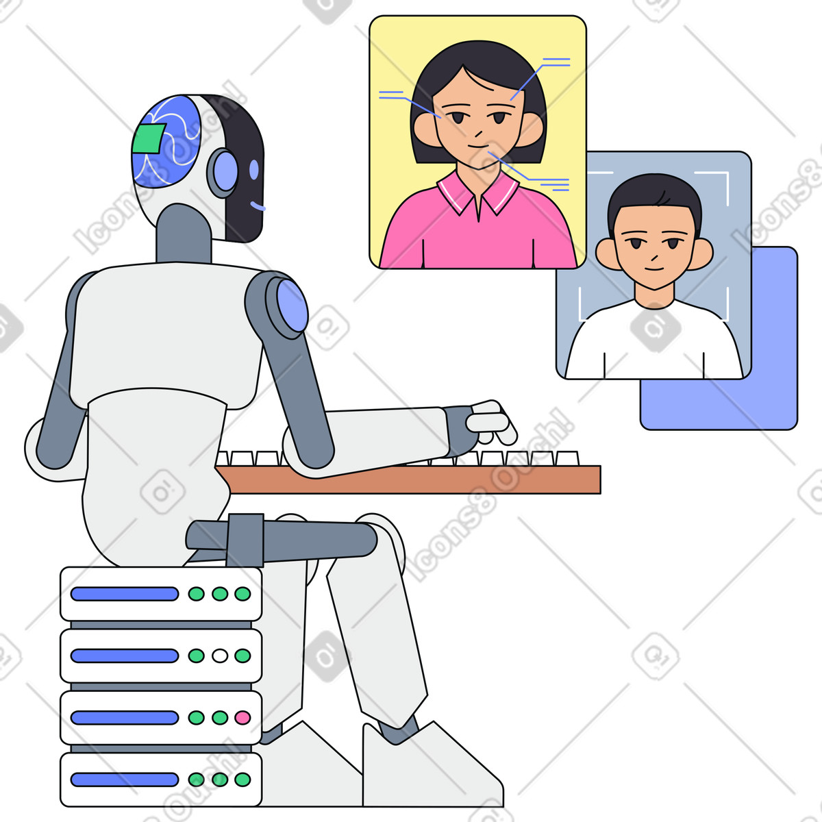 Integration of AI in analyzing human faces illustration Teko style download PNG, SVG