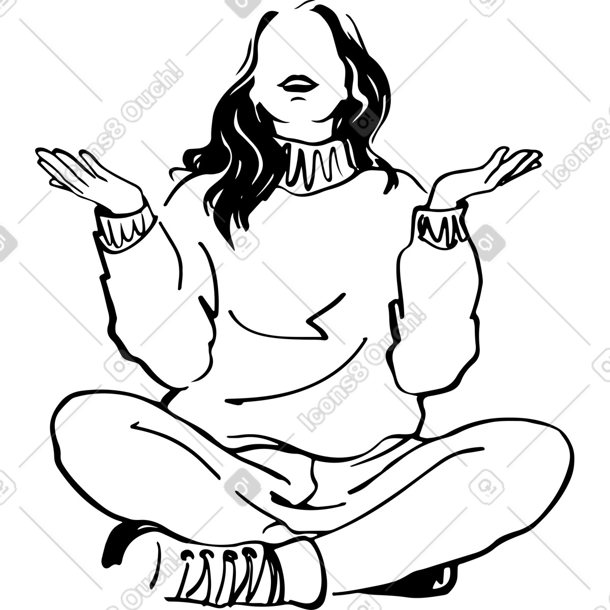Donna seduta con le mani alzate illustrazione in stile Line scarica in PNG, SVG