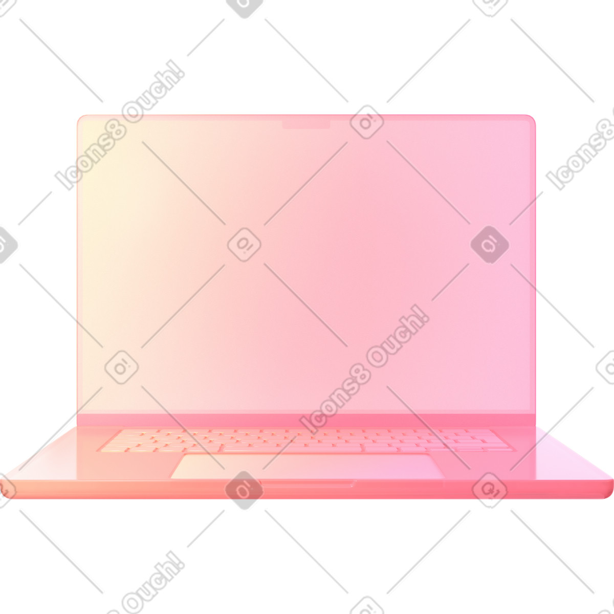 Front view of gradient laptop-Illustration im 3D Glassy-Stil als Download in PNG, SVG