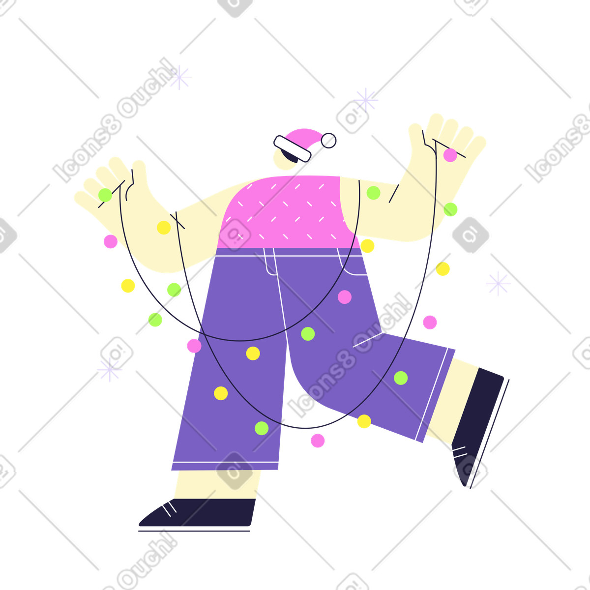 Ilustración Hombre con guirnalda navideña decorando para las fiestas en estilo Mellow a descargar en PNG y SVG