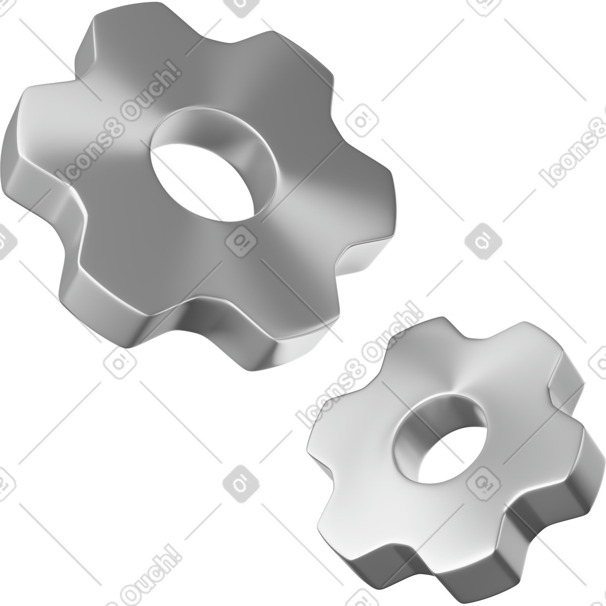 3D Playful 스타일의 Gears metal cogwheels pair symbolizing settings and mechanical process 일러스트레이션 PNG, SVG 다운로드