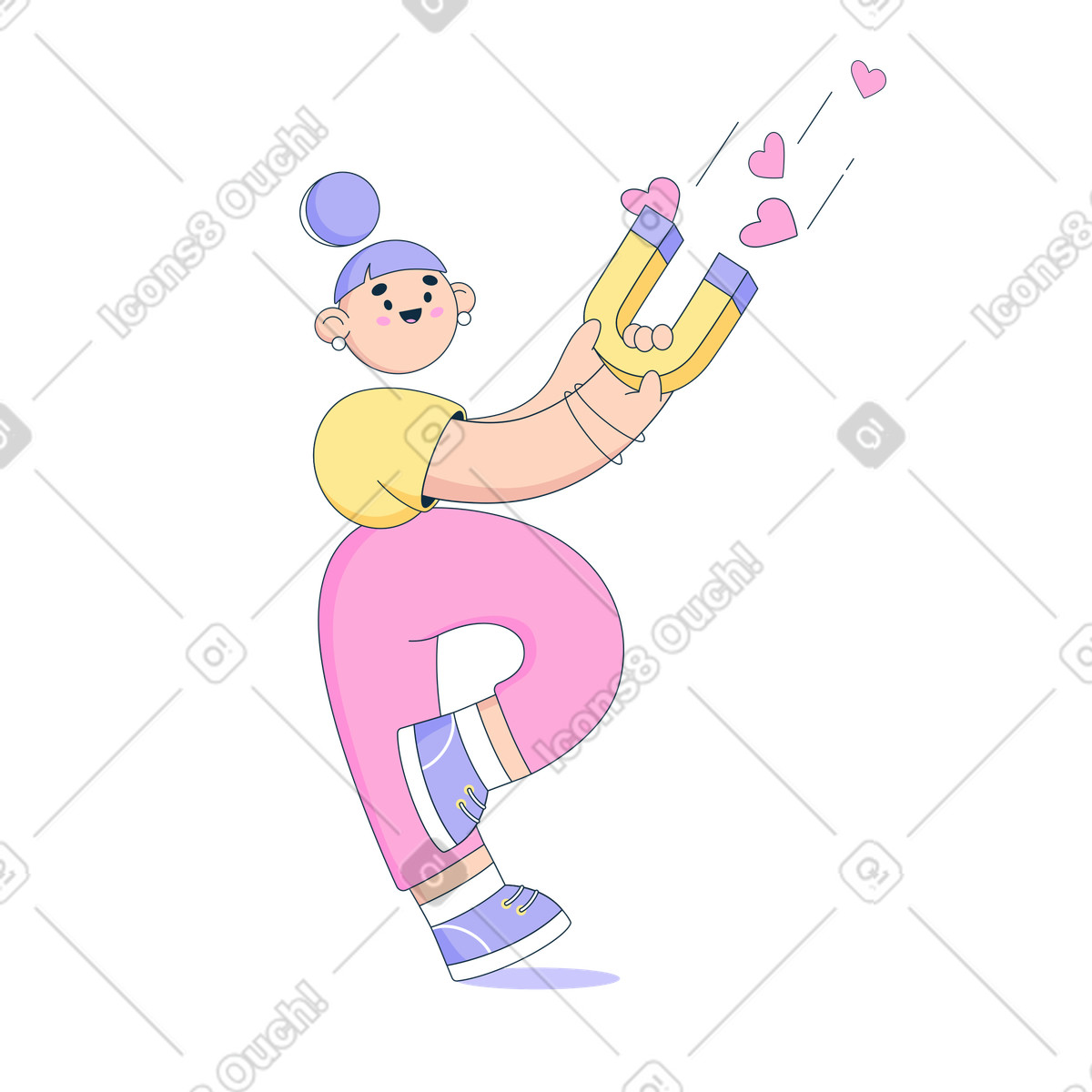 Woman with a big magnet attracts likes illustration in Bubble gum style download in PNG, SVG