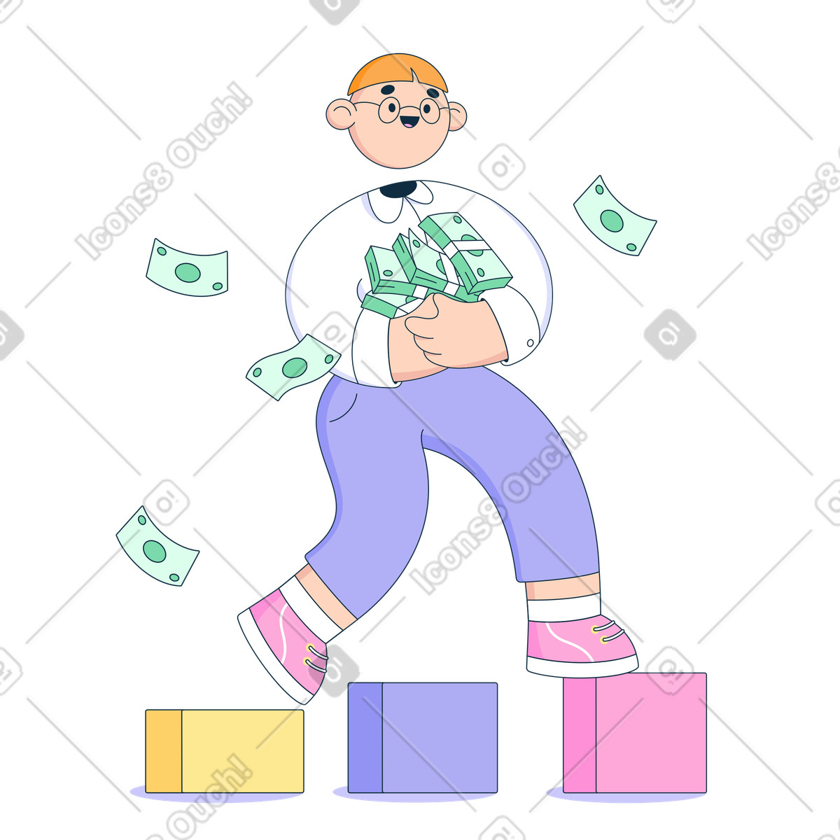Geschäftsmann erlebt finanzielles wachstum-Illustration im Bubble gum-Stil als Download in PNG, SVG