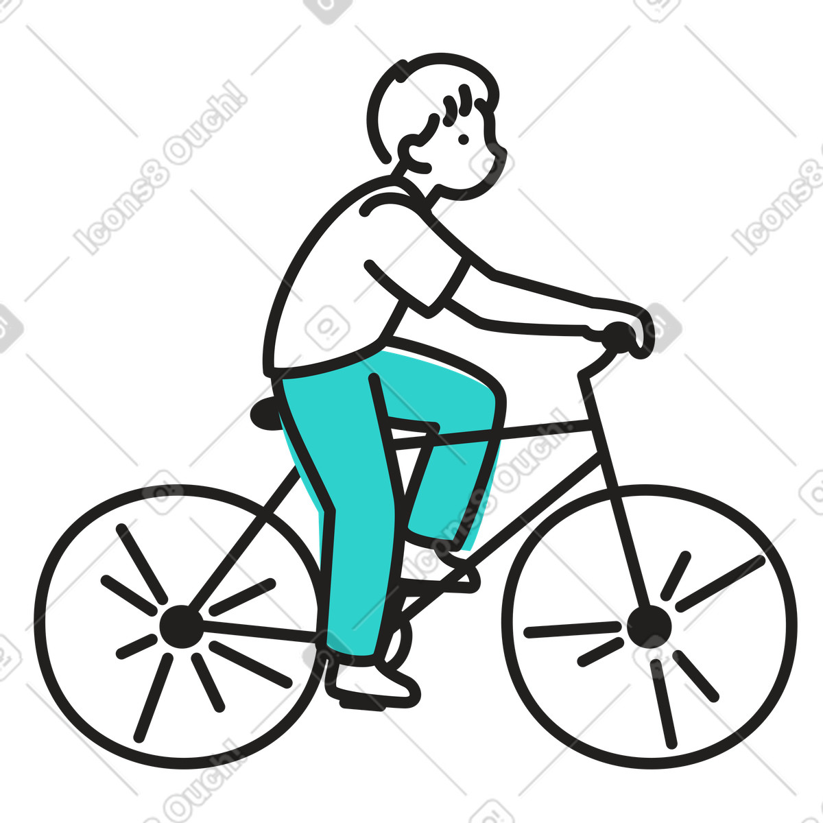 Illustration Un homme fait du vélo en toute tranquillité dans le style Little à télécharger aux formats PNG, SVG