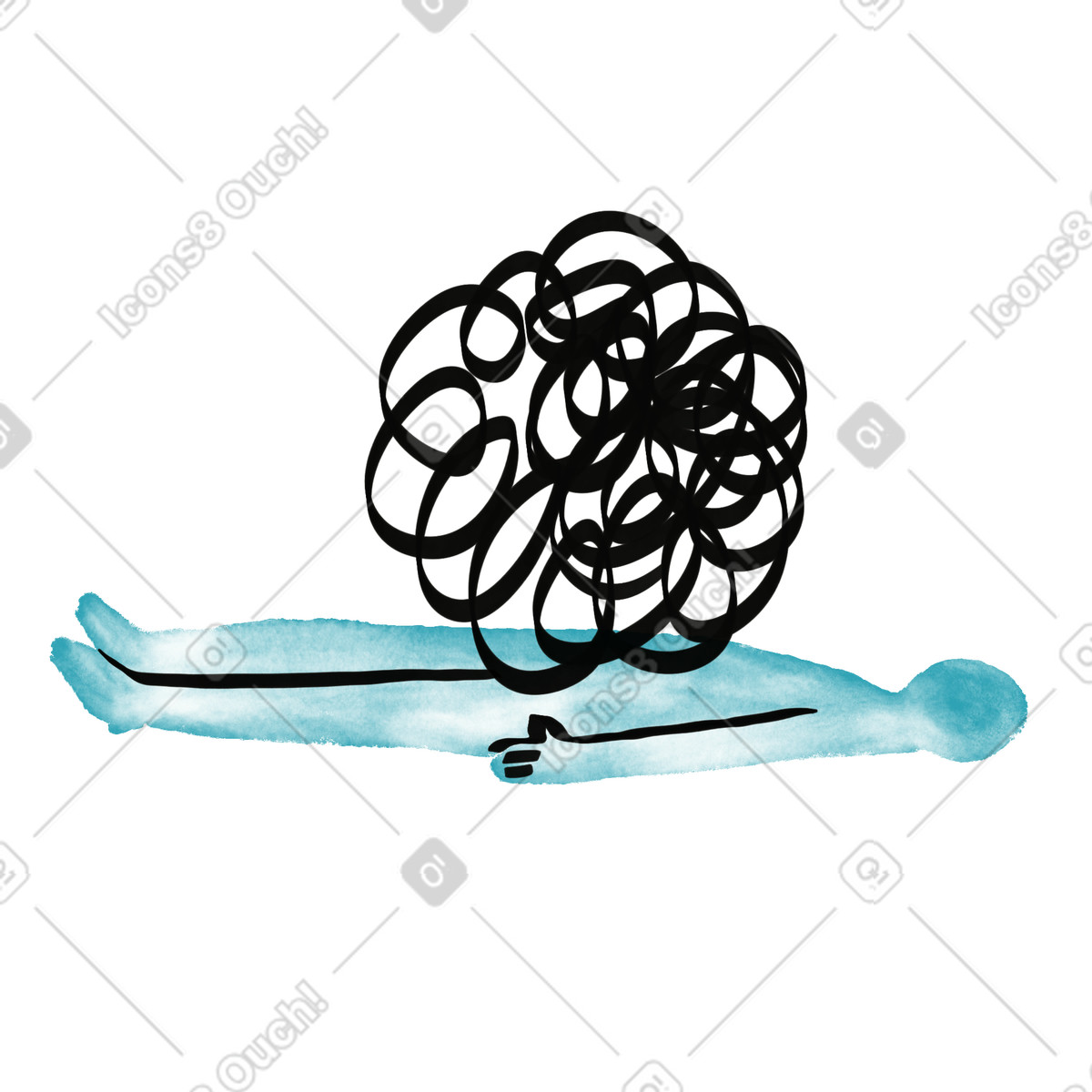 Ilustración Anxiety cloud weighing down human silhouette lying helplessly on ground en estilo Watercolor sketch a descargar en PNG y SVG