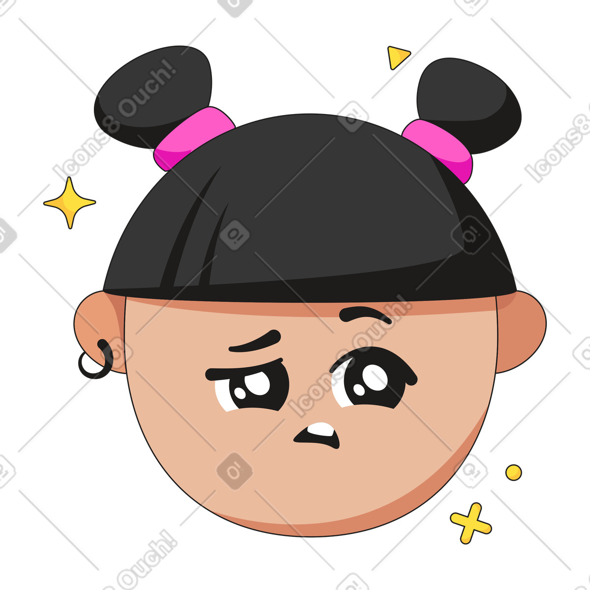 Face with raised eyebrow illustration in Moji style download in PNG, SVG