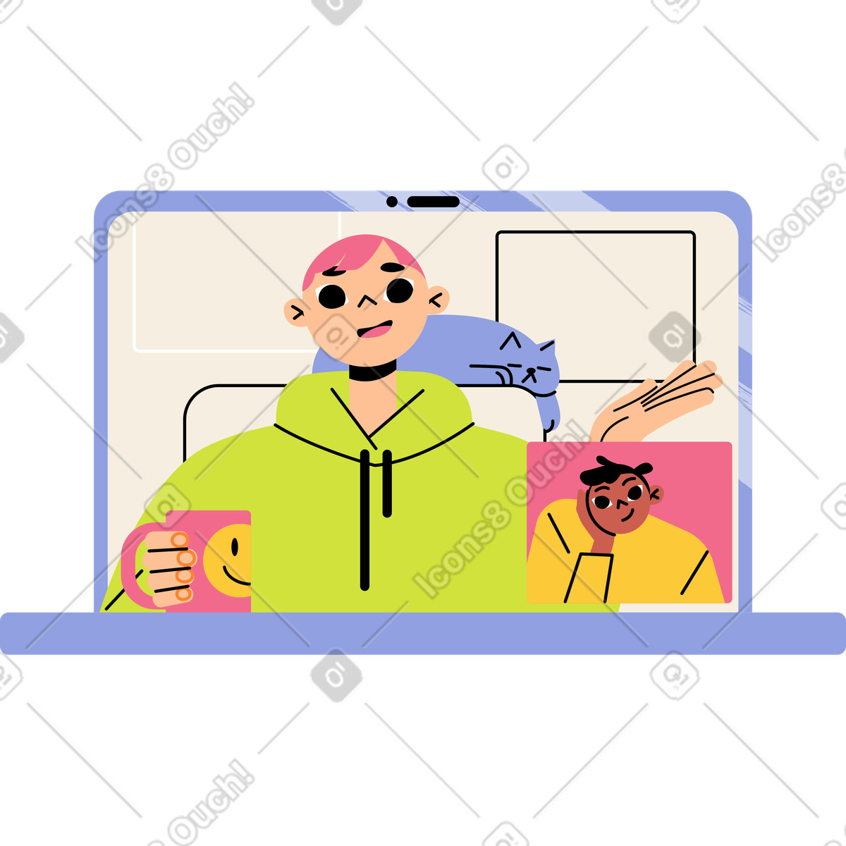 Ilustração de Reunião online no laptop em estilo Juicy para baixar em PNG, SVG