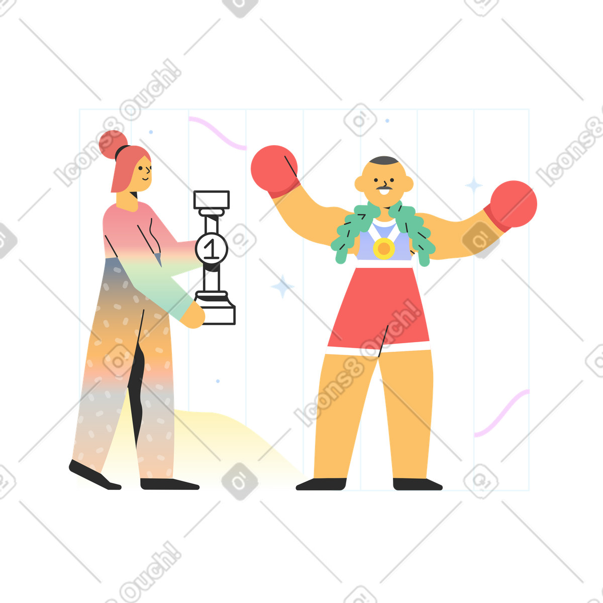 Illustration Tournoi de boxe dans le style Marginalia à télécharger aux formats PNG, SVG