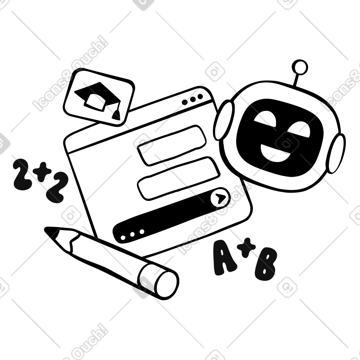 AI assistant in educational program illustration in PNG, SVG