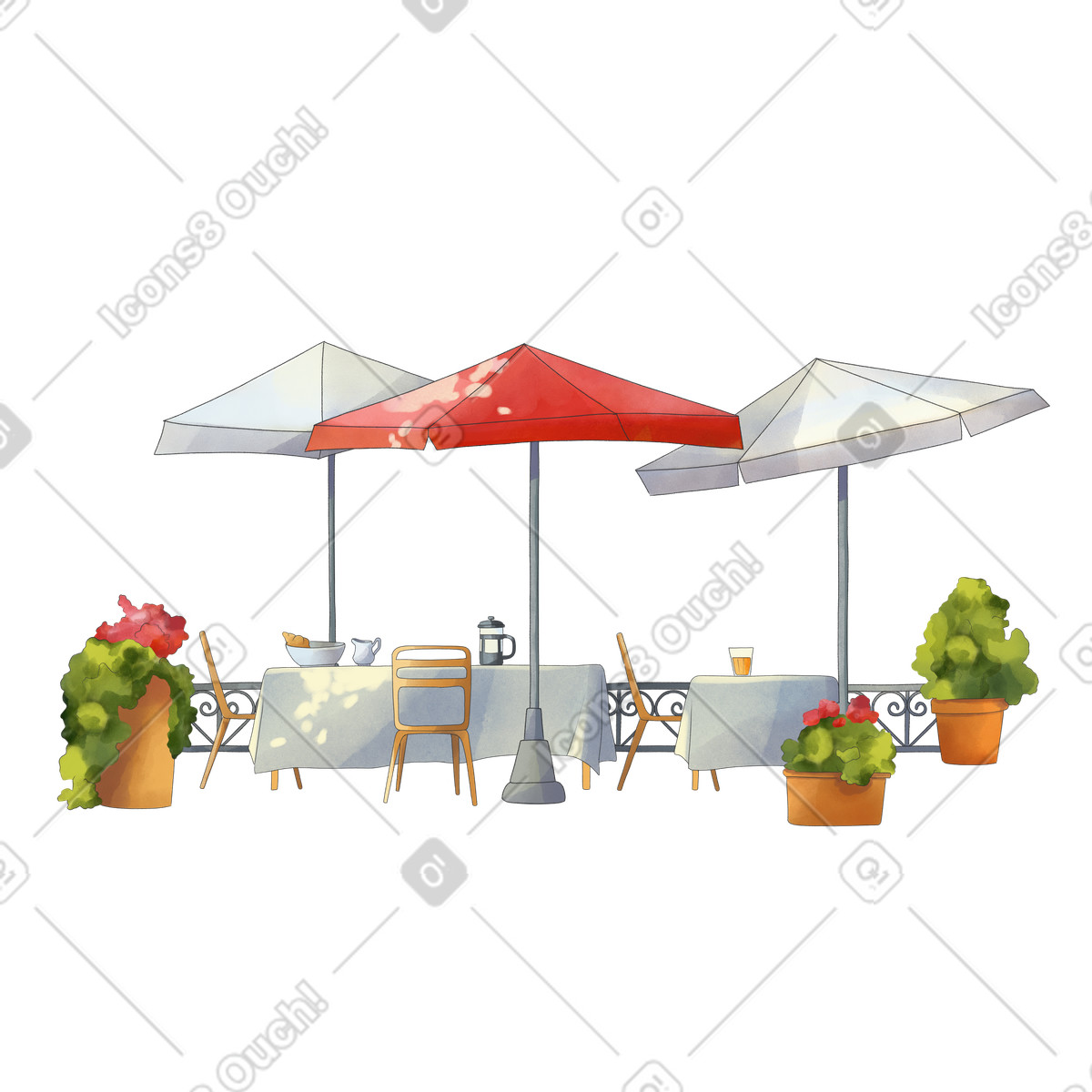 Street cafe with umbrellas illustration in Seasons style download in PNG, SVG