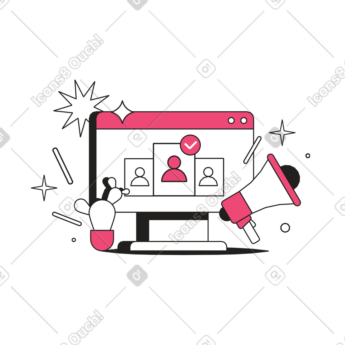 Job applicant profiles on computer, Resume screening and candidate selection animated illustration in Dazzle Line style download in GIF, Lottie (JSON), AE