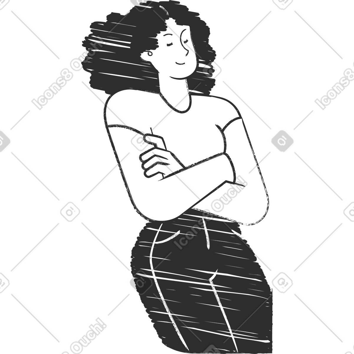 Woman with her arms crossed over chest illustration in Graphite style download in PNG, SVG