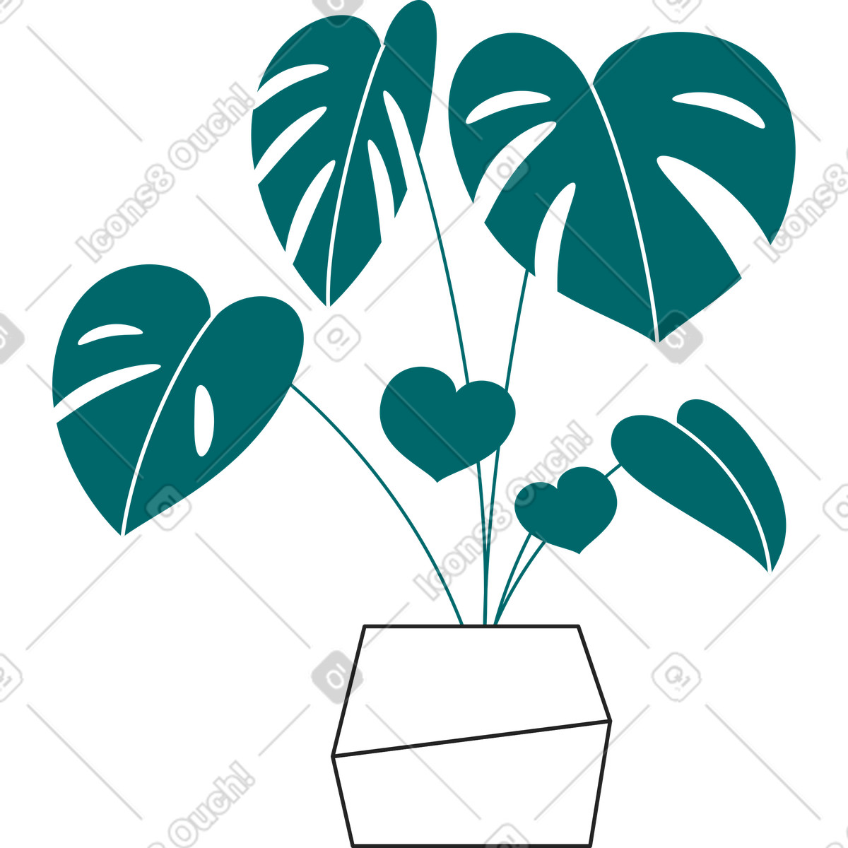 Fiore di monstera in una pentola illustrazione stile Sammy Line scarica PNG, SVG
