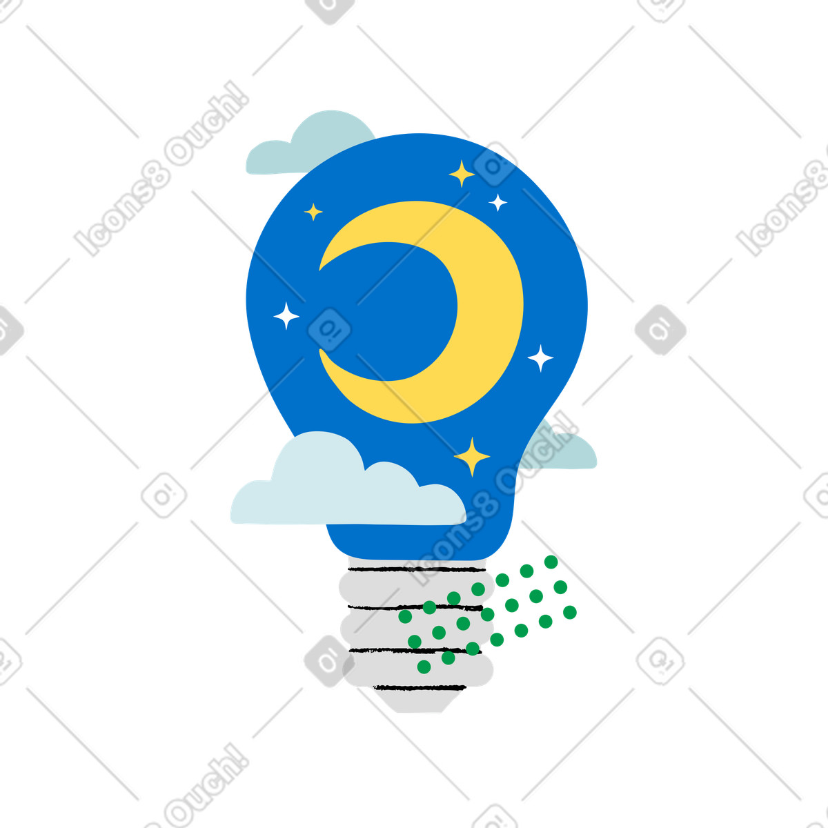 下载 Rush 风格的 Light bulb with moon and stars, Logged out page 插画，支持 PNG、SVG 格式