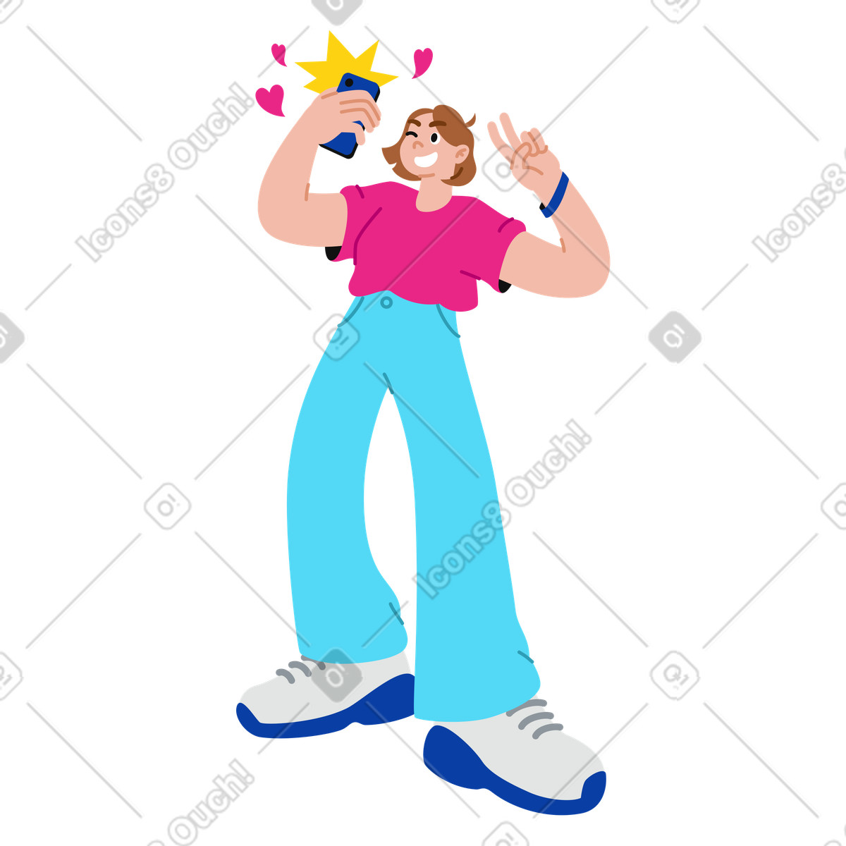 Giovane donna che prende un selfie illustrazione in stile Active scarica in PNG, SVG