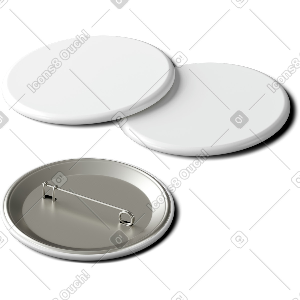 Blank round pins in isometric view, Badge design mockup illustration 3D Business style download PNG, SVG