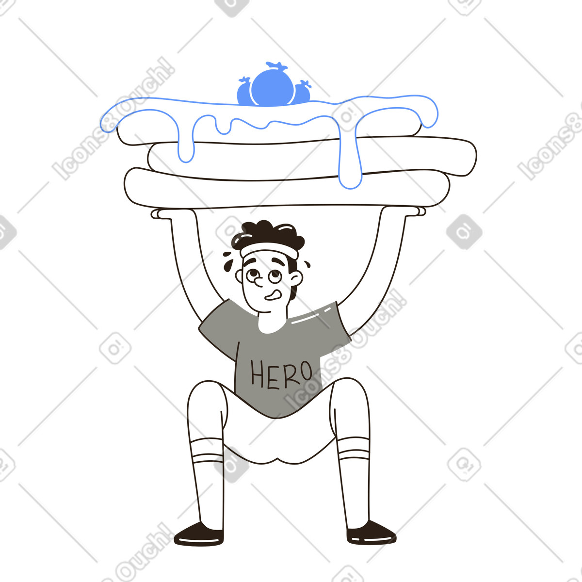 Illustration Pile de crêpes sirupeuses pour l'haltérophilie, métaphore la nourriture et du fitness dans le style Plain à télécharger aux formats PNG, SVG