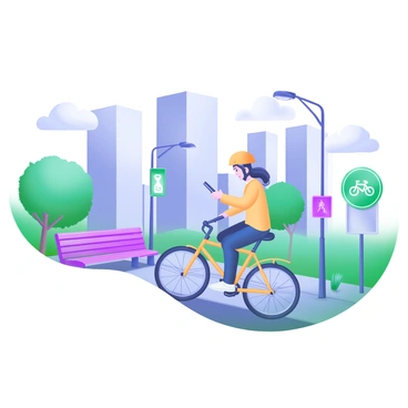 A person biking around the city while attending a conference call on their phone.