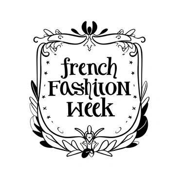 An invitation card displayed prominently with intricate patterns and elegant fonts. The words "French Fashion Week" are elegantly scripted at the top of the card. Decorative elements surround the text, including ornate floral designs and delicate embellishments. A subtle border frames the invitation, adding to its refined appearance. The card is set against a soft, textured background that enhances its sophisticated look.
