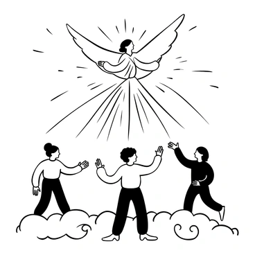 A radiant spirit figure with ethereal wings stands in the center, emanating streams of light that radiate outward. Around the figure, smaller silhouettes reach out as they receive the light, symbolizing generosity and connection. The figure is outlined in intricate patterns, while graceful, flowing lines represent the movement of light. The background includes swirling mist that enhances the feeling of an otherworldly environment, emphasizing the spirit's role in sharing light and energy.