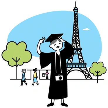 A graduate wearing a cap while taking pictures at famous global landmarks