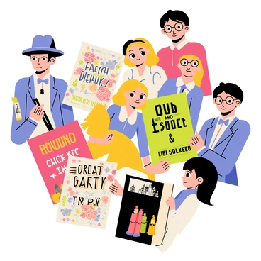 A collage on an illustration board showcasing various cut-outs of "famous literary characters" such as "Sherlock Holmes" with his iconic hat and pipe, "Harry Potter" wearing glasses and a lightning scar, and "Alice" in her blue dress. The collage includes "book covers" with vibrant colors and distinctive designs, like "Pride and Prejudice" with elegant florals, "The Great Gatsby" depicting a lavish party scene, and "1984" featuring a stark, dystopian cityscape. The cut-outs are arranged playfully, overlapping in some areas, creating a dynamic and engaging composition.