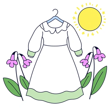 A delicate dress inspired by lily of the valley flowers, displayed in a sunlit garden.