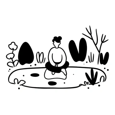 A person sitting cross-legged by a puddle, meditating in peaceful surroundings