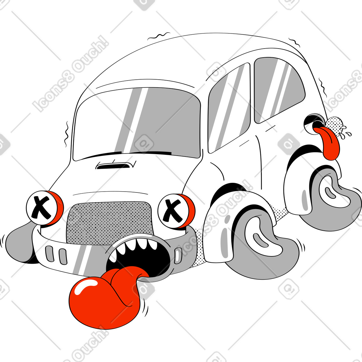 Ilustração de Carro vivo muito cansado em no estilo Looney para baixar em PNG, SVG