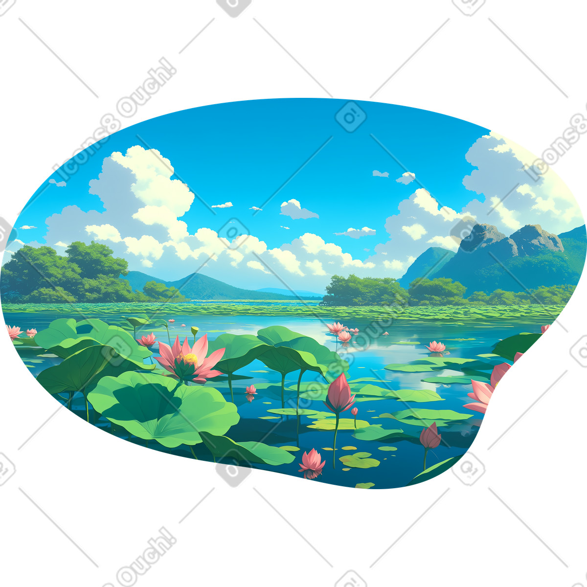 See mit lotushintergrund-Illustration im Scenes-Stil als Download in PNG, SVG