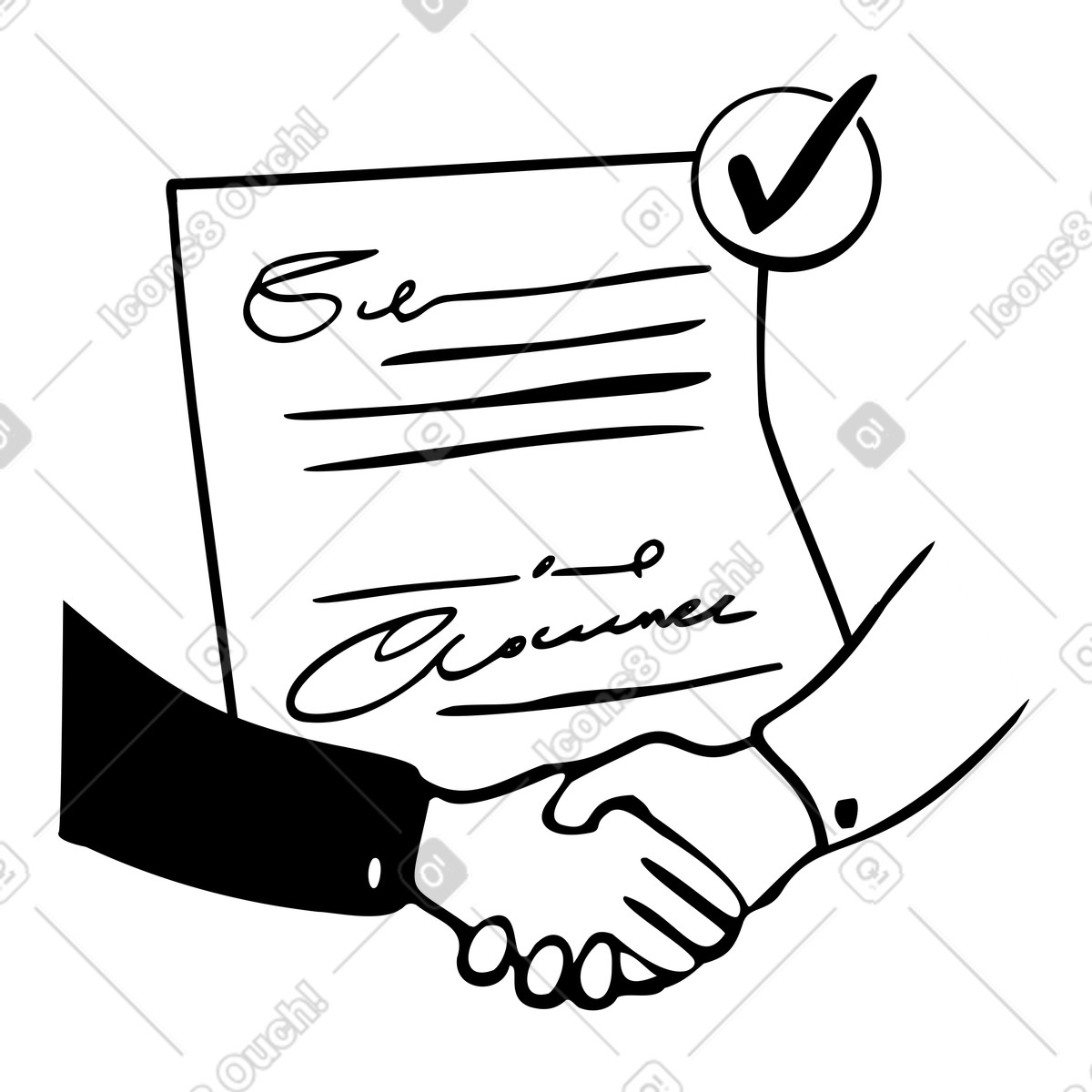 Illustration Signature d'un document et poignée de main dans le style Journal à télécharger aux formats PNG, SVG