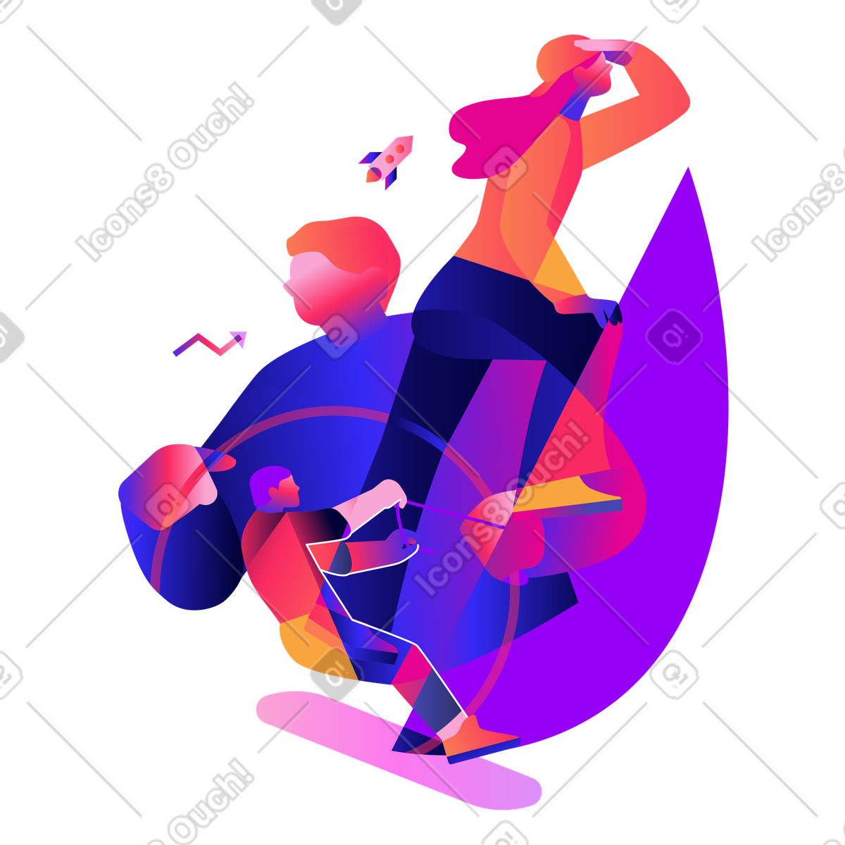 Startup team making effort to work together illustration in Mix style download in PNG, SVG