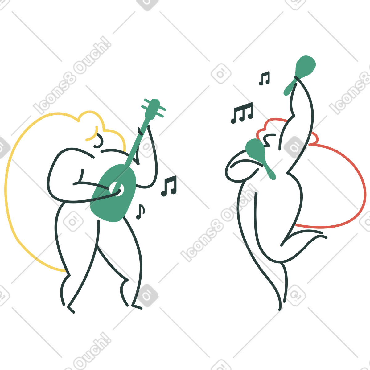 Zwei musiker spielen ihre instrumente-Illustration im Macaroni-Stil als Download in PNG, SVG