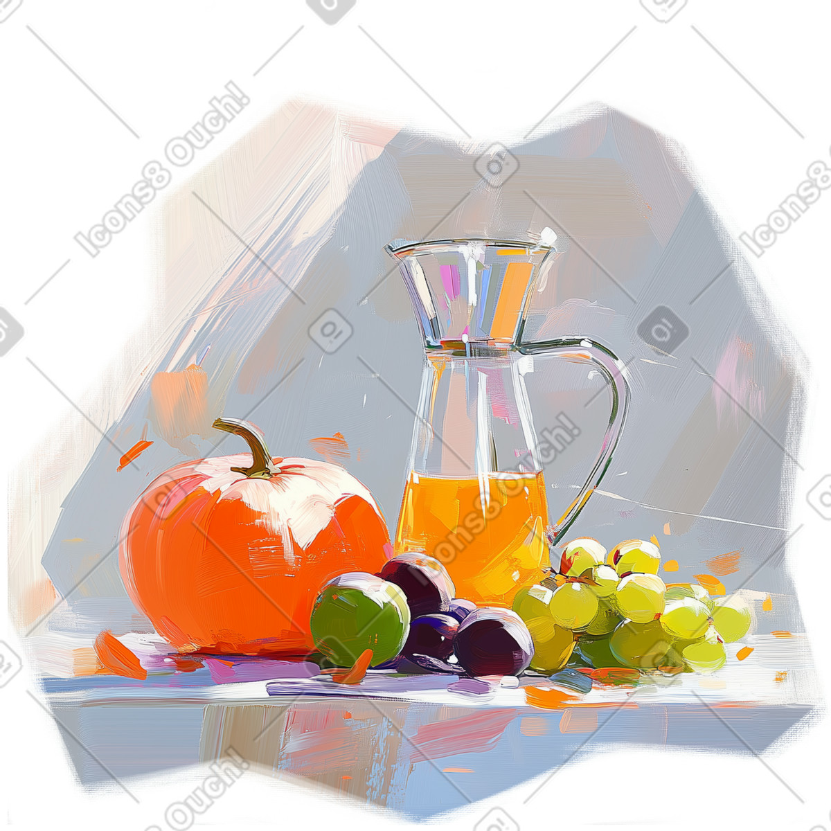 Dipinto ad olio di frutta, succo appena spremuto e zucca illustrazione in stile Pictorial scarica in PNG, SVG