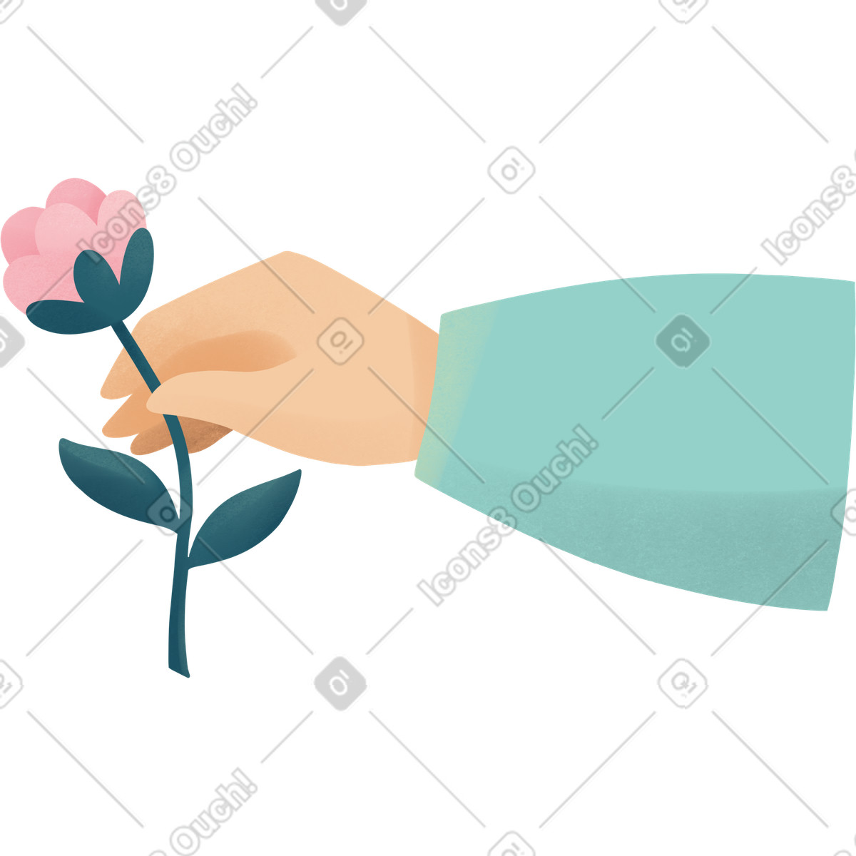 Hand with a flower illustration forearm clipart image in PNG