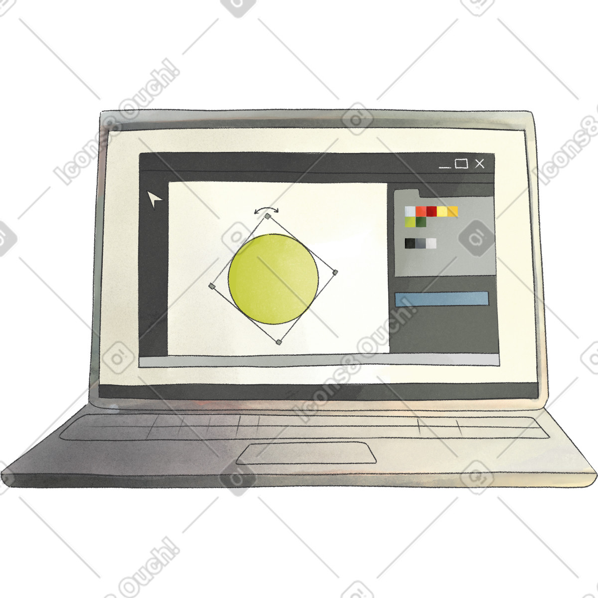 Laptop with drawing program illustration in Seasons style download in PNG, SVG