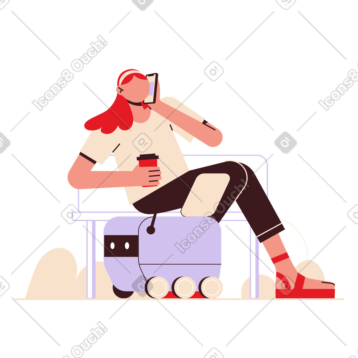 Illustration Getting robot delivery outdoors, Contactless and smart urban logistics dans le style Folks à télécharger aux formats PNG, SVG