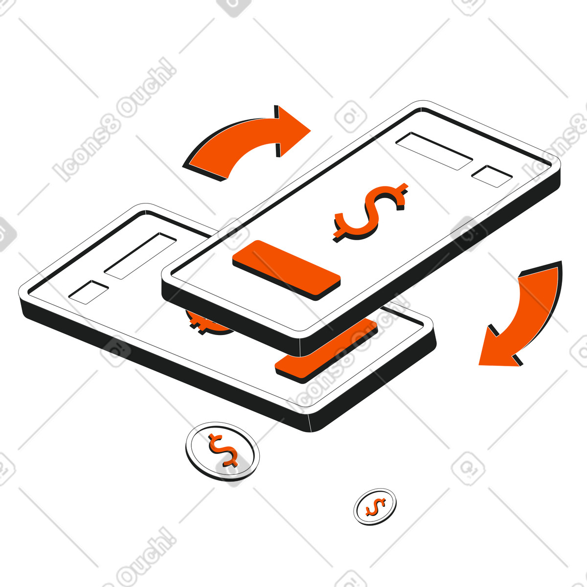 Online-geldtransfer und geldwechsel-Illustration im Strict-Stil als Download in PNG, SVG