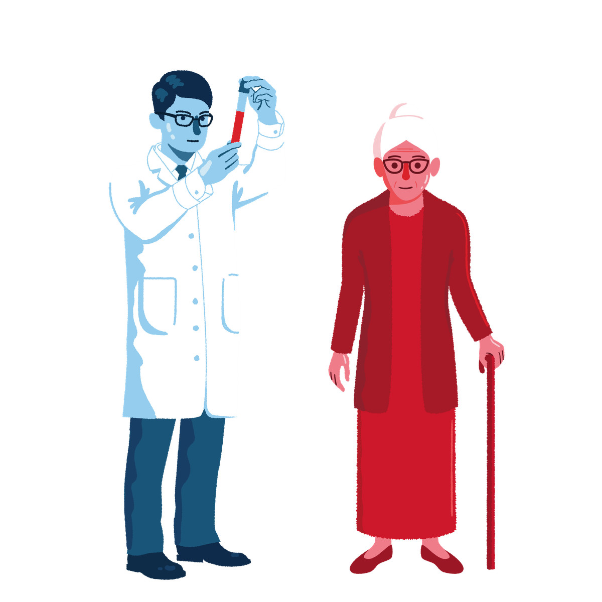 Young doctor cares for a senior woman illustration clipart images collection