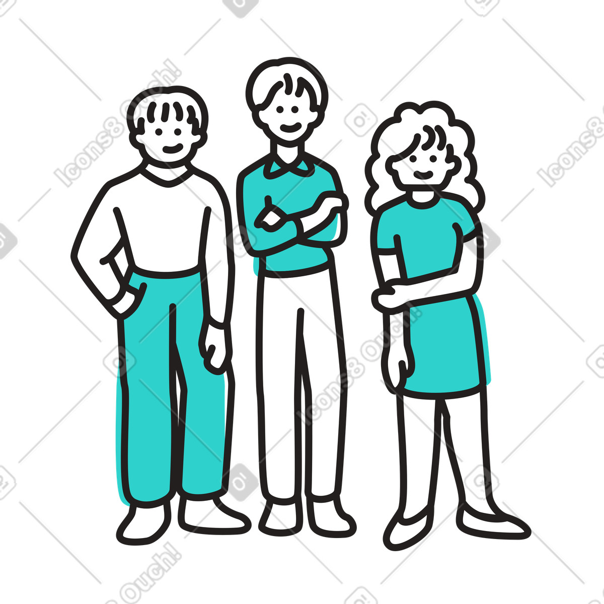 Tre persone in piedi illustrazione stile Little scarica PNG, SVG
