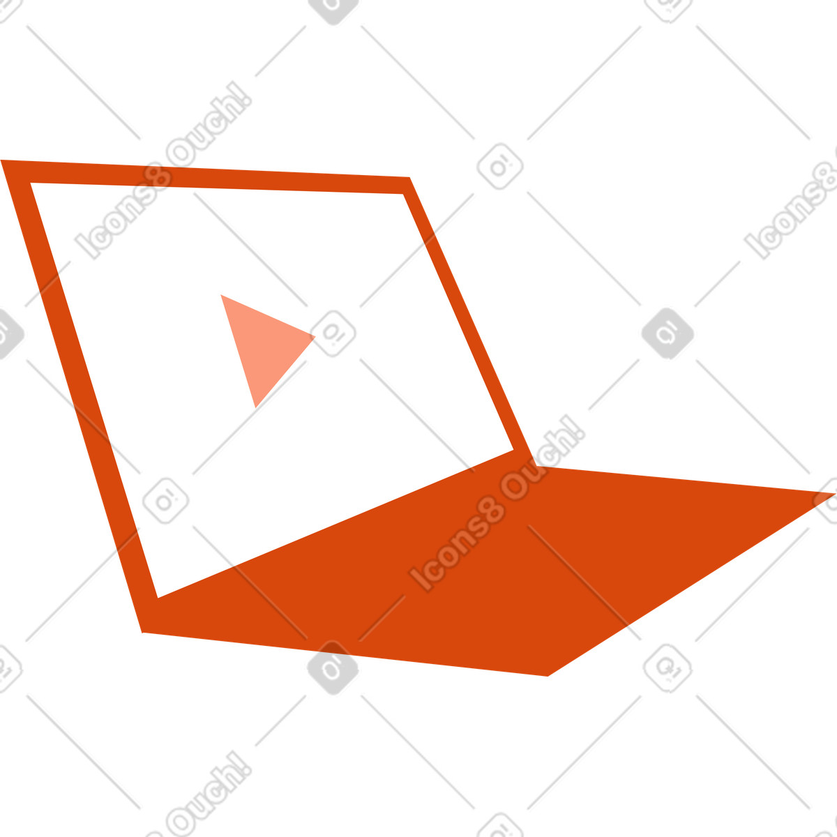 Ilustración Abra la computadora portátil con el ícono de archivo video en pantalla estilo Orange a descargar PNG y SVG
