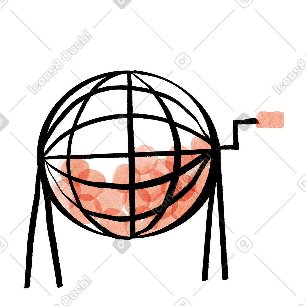 Illustration Cage de tombola avec boules, outil tirage au sort, hasard et probabilité dans le style Hand-drawn animation à télécharger aux formats PNG, SVG