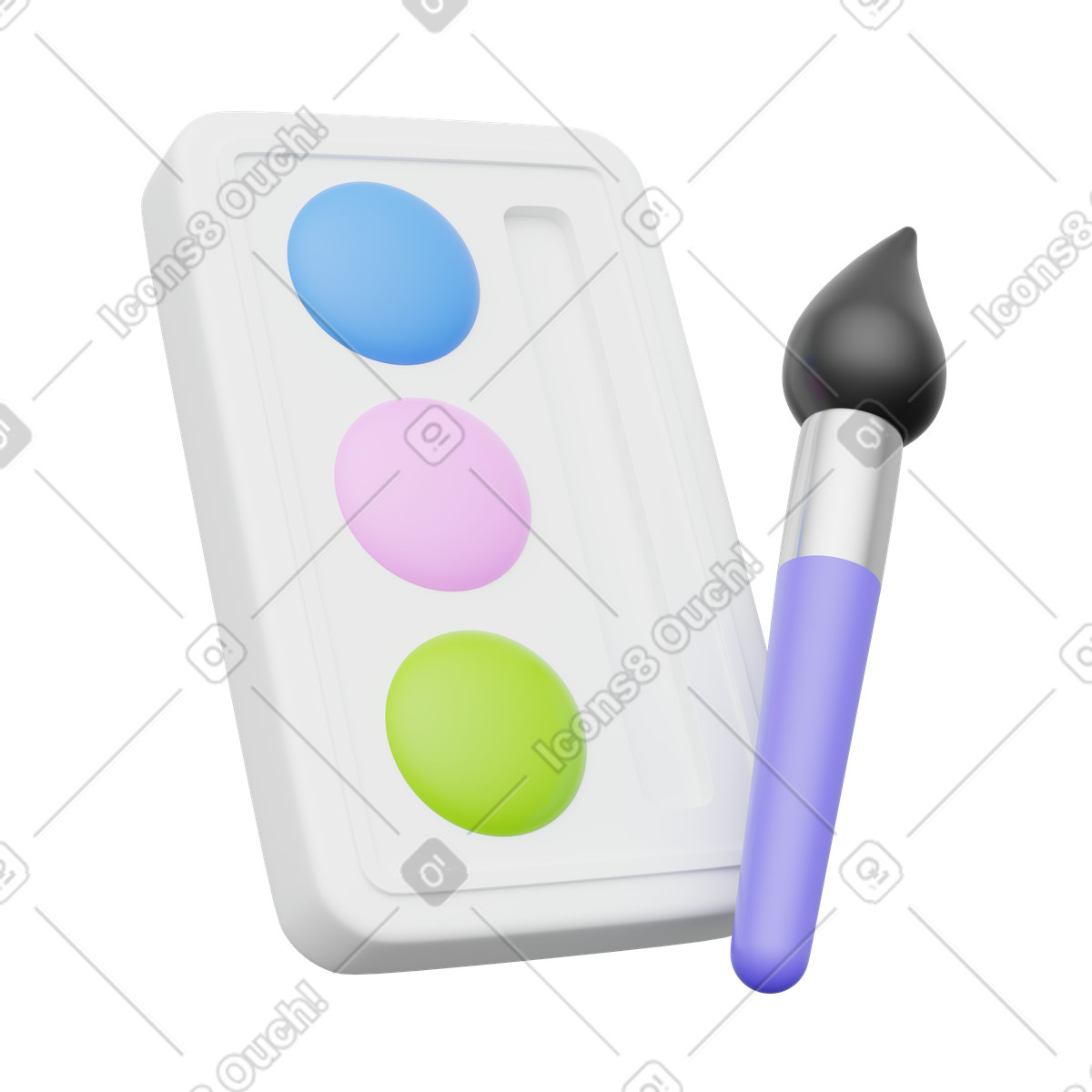 Creative interface color palette with brush for artists illustration in 3D Playful style download in PNG, SVG
