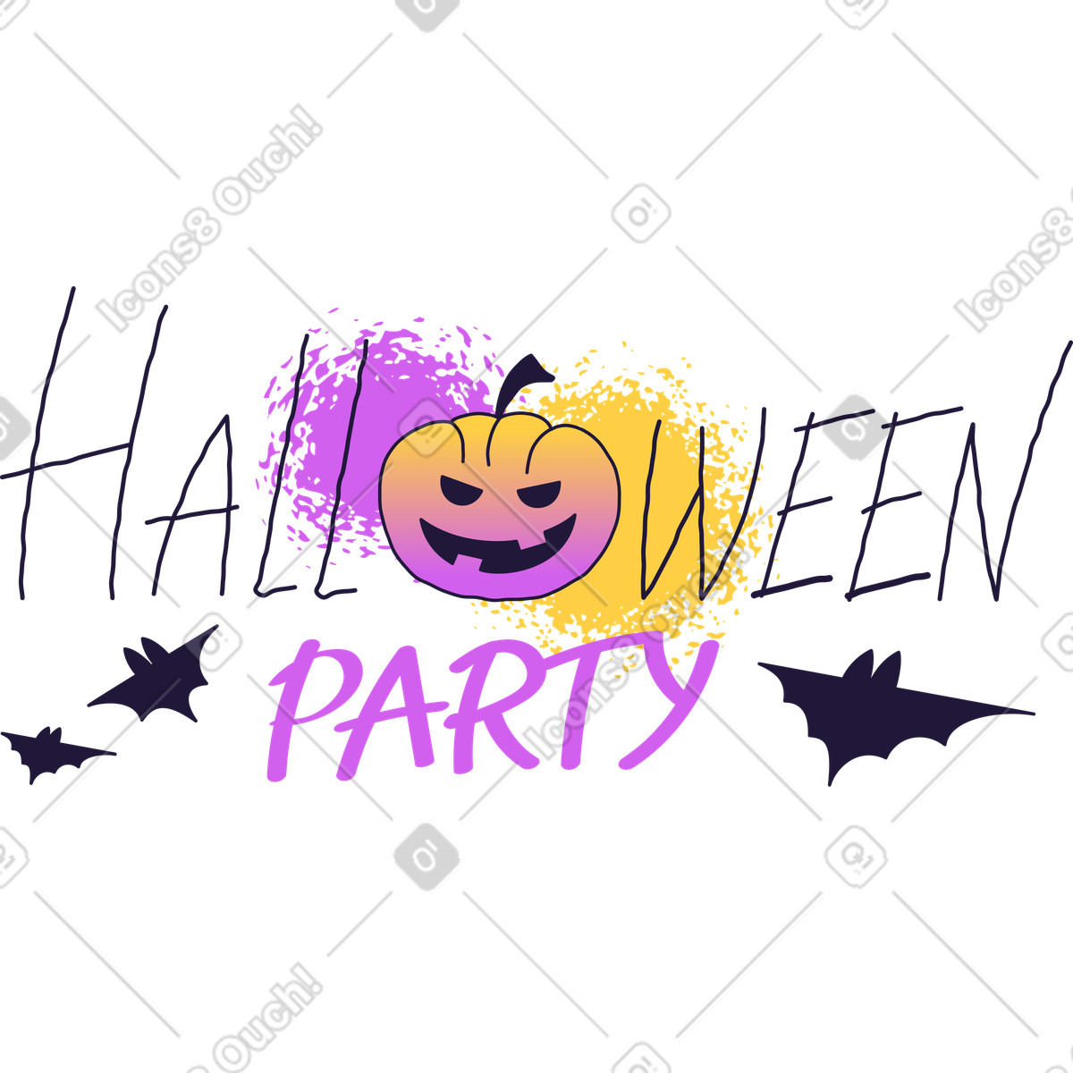 Halloween-party mit kürbis-Illustration im Conifer-Stil als Download in PNG, SVG