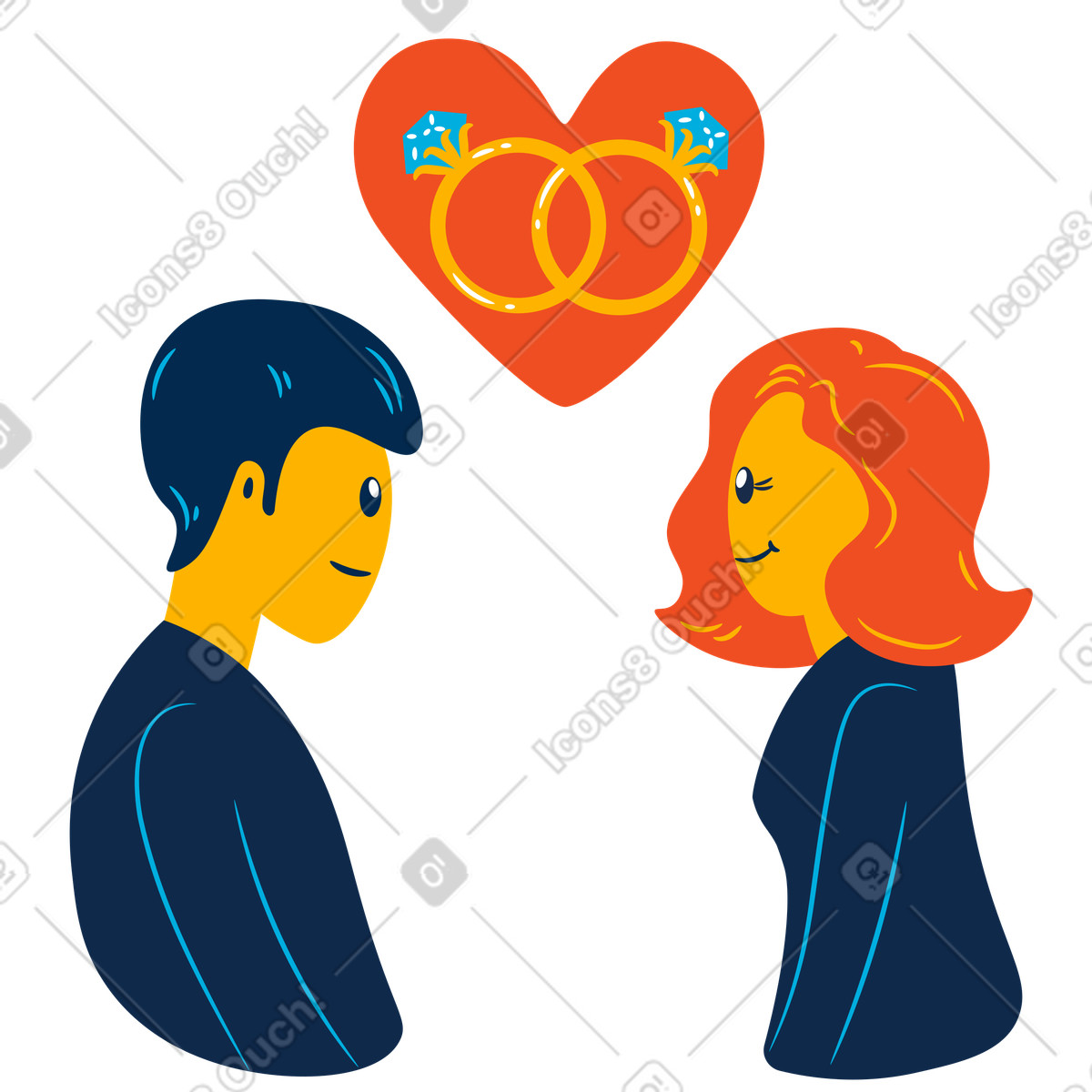 Ilustração de Happy married couple in love, Romantic commitment or wedding em no estilo Flame para baixar em PNG, SVG