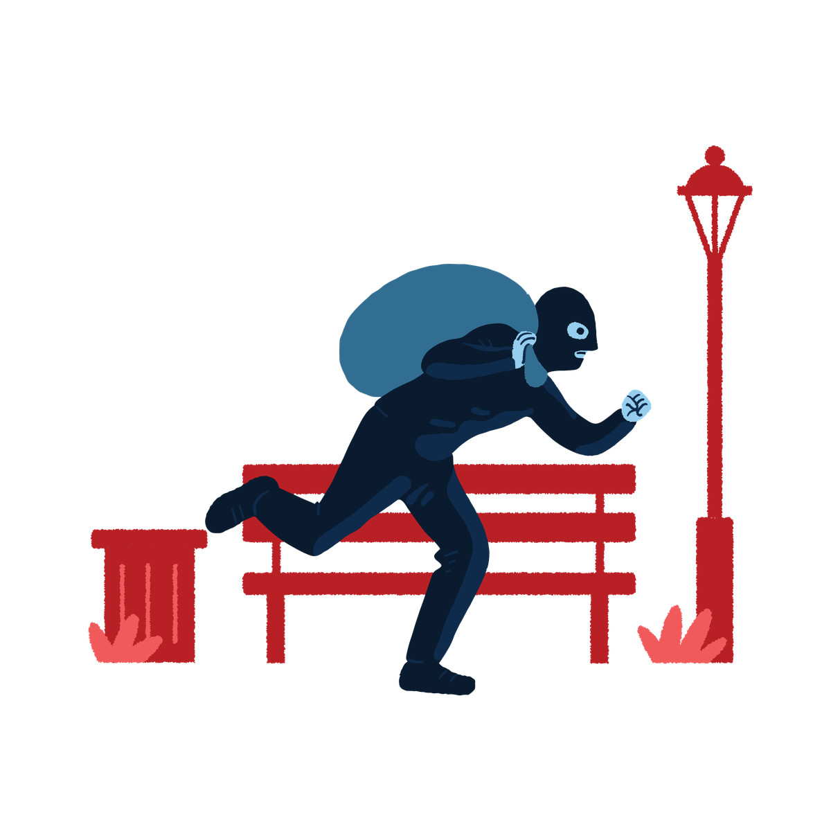 Robber with sack running through park illustration in Cherry style download in PNG, SVG