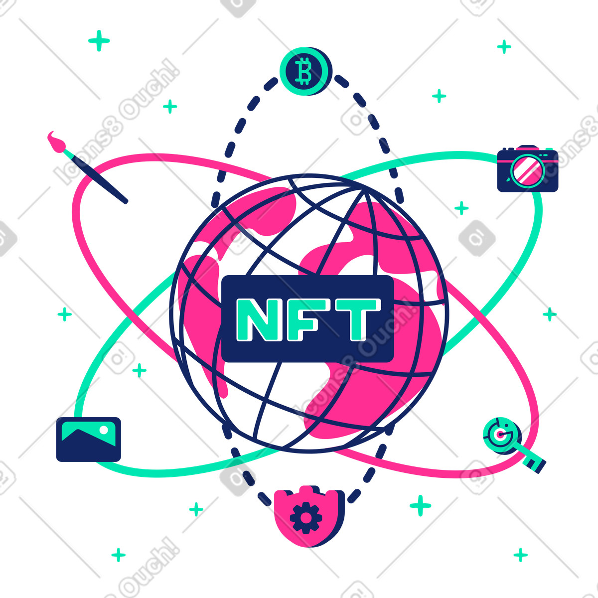 Иллюстрация Планета nft с кругами вокруг нее в PNG и SVG